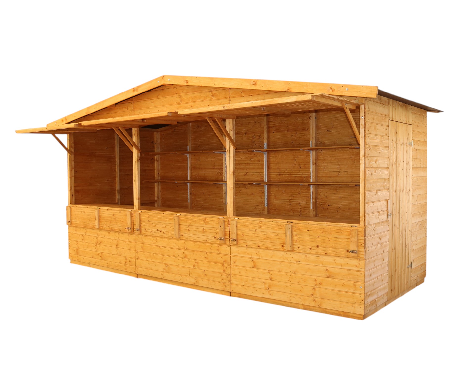 Tuer links Verkaufsklappen nach oben oeffnend 5,00m Verkaufsbude aus Holz im Markthuetten- Shop Tuer links Verkaufsklappen nach oben oeffnend 5,00m Verkaufsbude aus Holz im Markthuetten- Shop