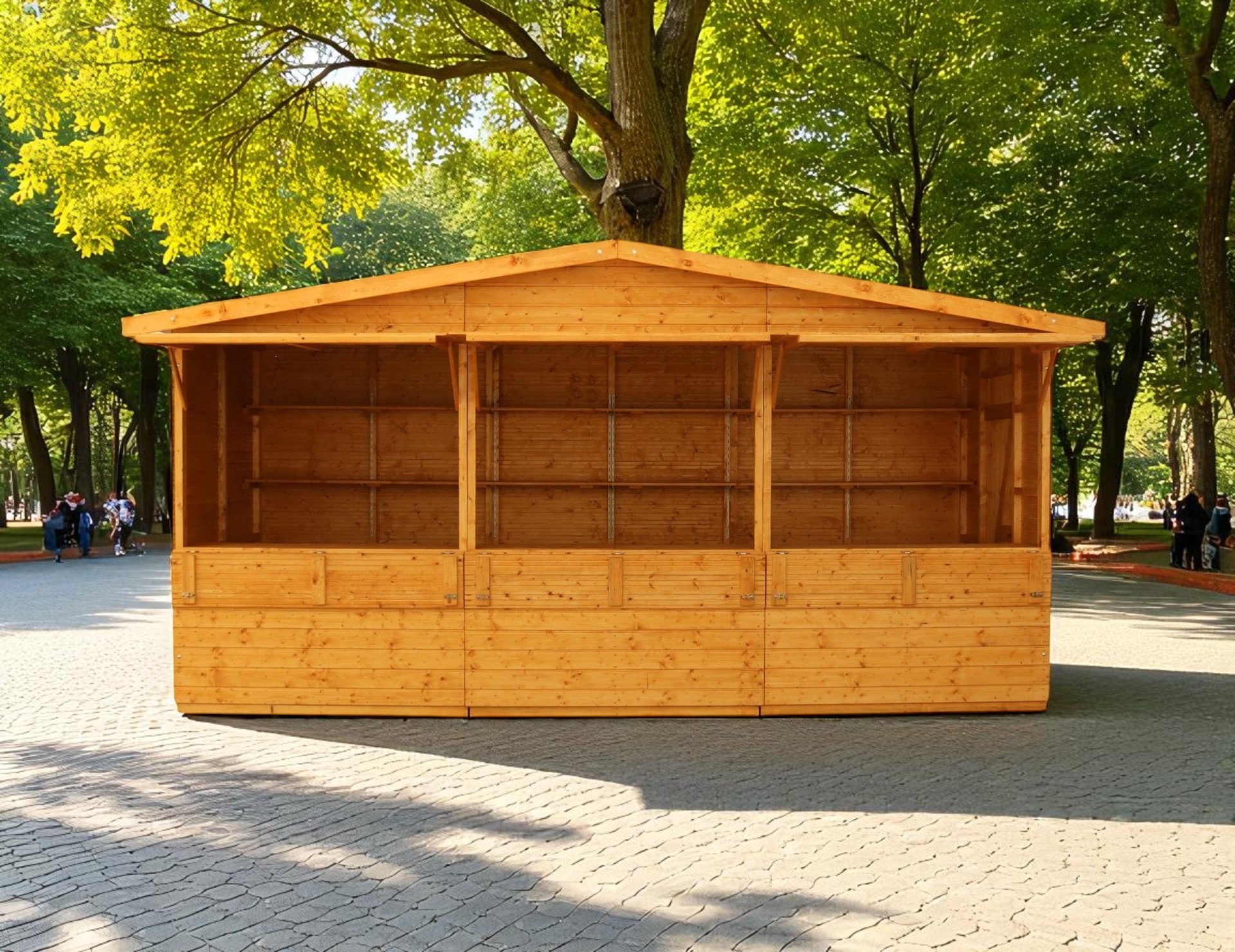 Verkaufsstand Satteldach 3 Fenster 5m - bestellen im Markthuetten-Shop